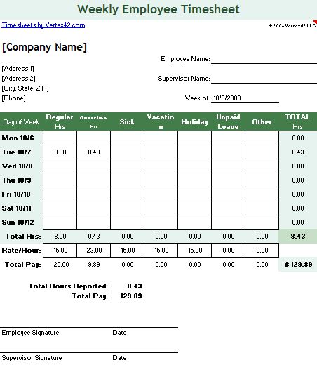 Timesheet Template Excel 2019