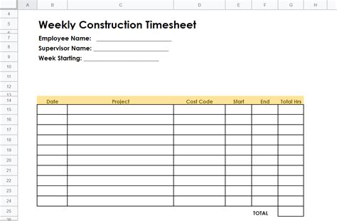 Timesheet Template for Contractors