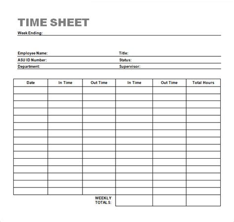 Timesheet Template in Word