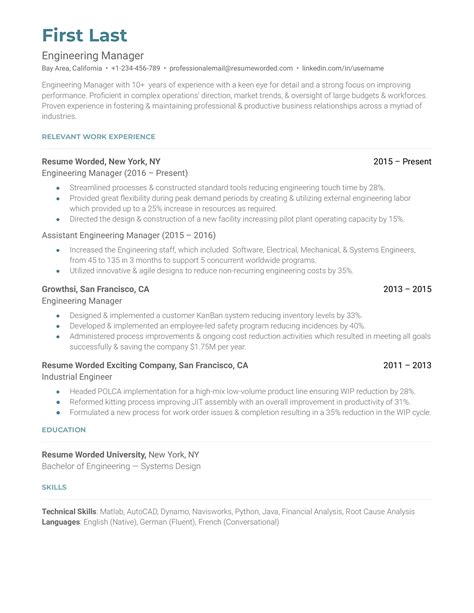 Tips for Engineering Manager Resume