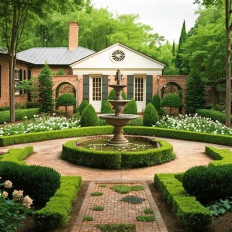 Traditional garden design with lush greenery and classic features