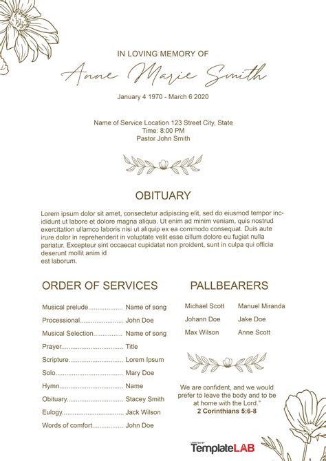 Traditional Memorial Program Template