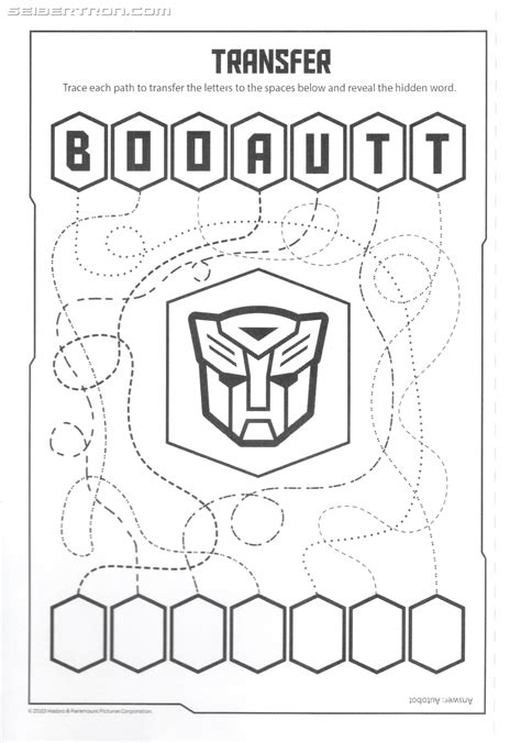 Transformers Activity Sheets