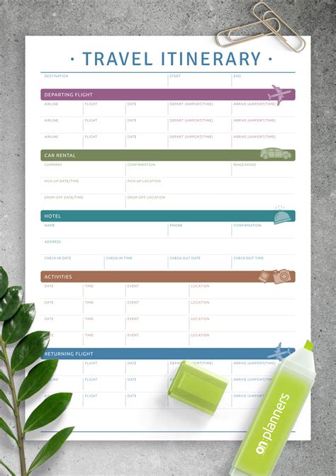 Travel itinerary templates