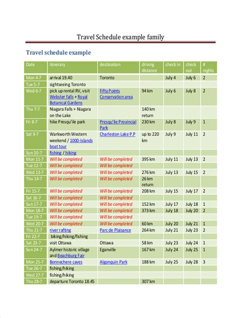 Travel Schedules