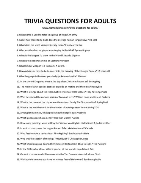 Description of Trivia Questions for Adults