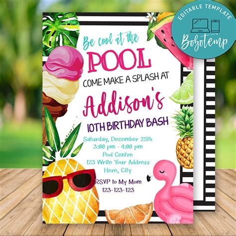 Tropical Pool Party Invitation