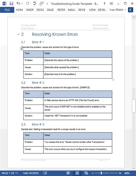 Troubleshooting Template