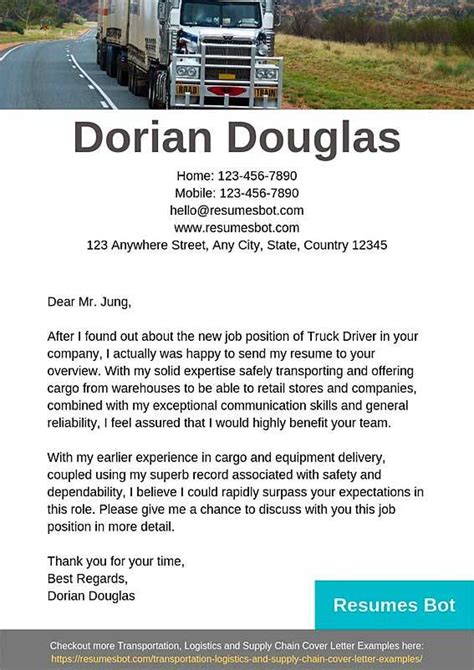 Truck Driver Cover Letter Example