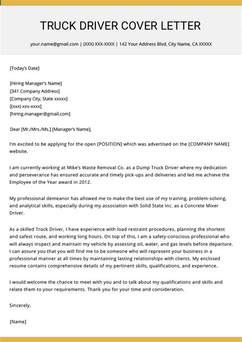 Truck Driver Cover Letter Template