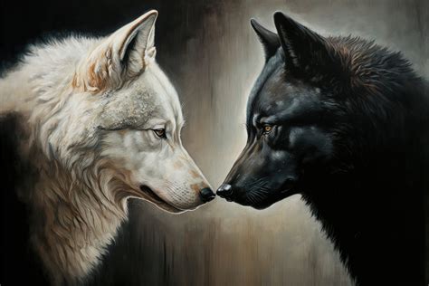 Two wolves facing each other