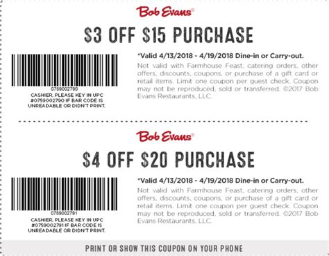 Types of Bob Evans Coupons