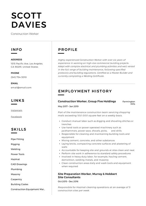 Types of Construction Resume Templates