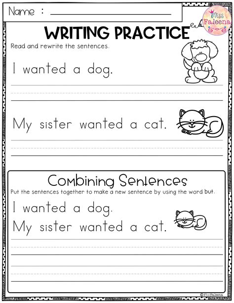 Types of free 1st grade writing worksheets