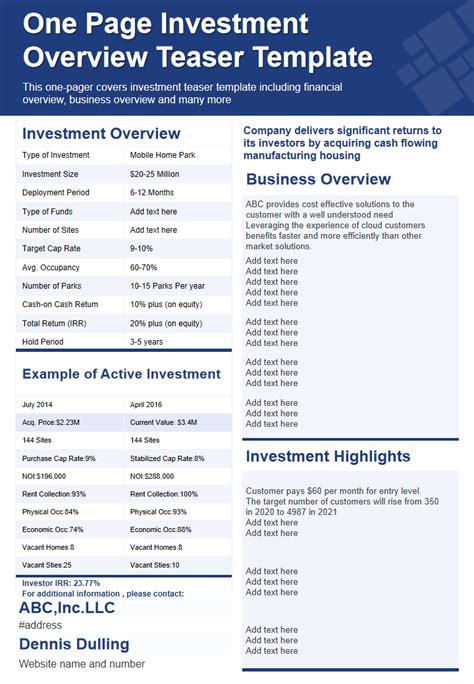 Types of Investment Teaser Templates