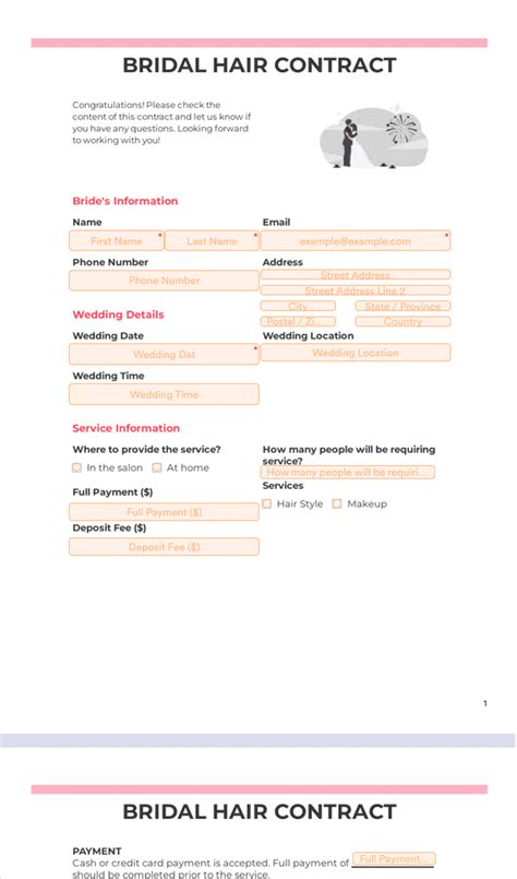 Types of Wedding Hair Contracts Example