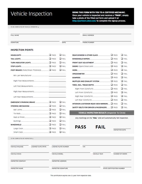 Uber Inspection Form Printable Benefits