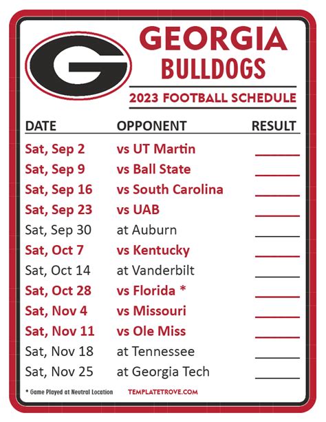 UGA Football Schedule View