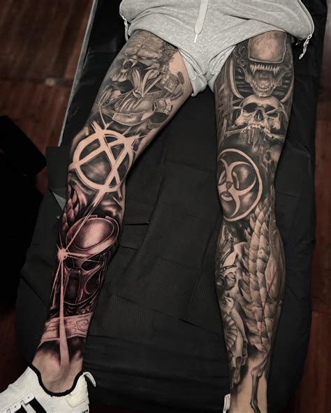 Unique leg sleeve tattoo design