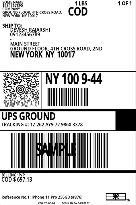 Example of a Completed UPS Shipping Label