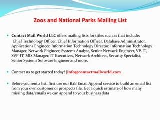 USA Zoos Mailing List Provider