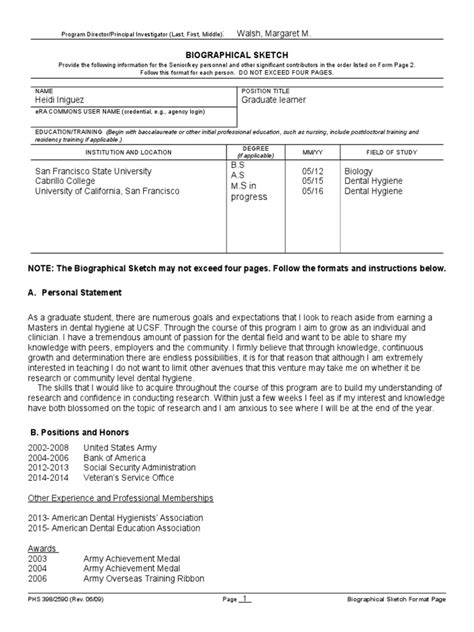 USDA NIFA Biosketch Template Components