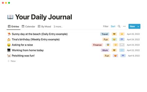 Using a Notion daily journal template