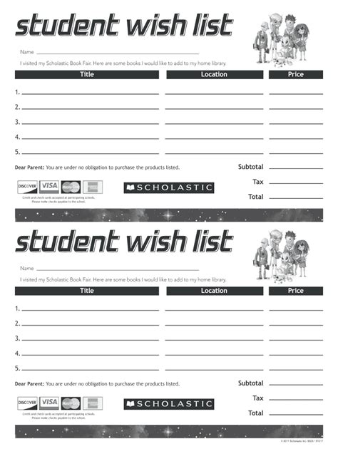 Using a Scholastic Book Fair Wish List Printable