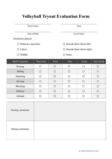 Using Volleyball Tryout Evaluation Form