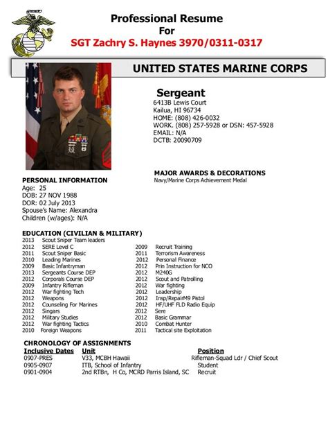 USMC Resume Example 3