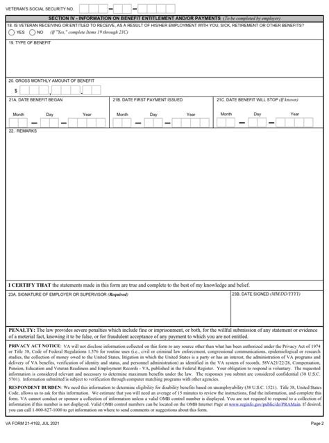 VA Form 21-4192 Example