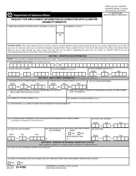 VA Form 21-4192 Example