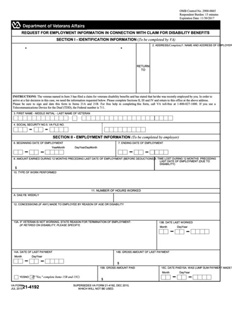 VA Form 21-4192 Instructions