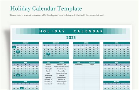 Vacation Calendar Excel Template Layout