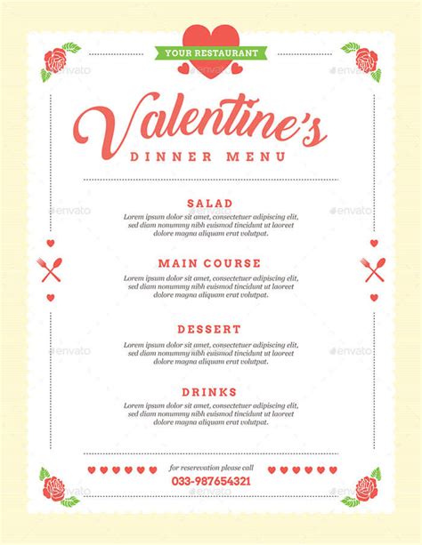 Valentine's Day menu templates