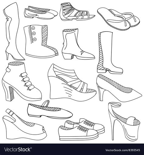 Varieties of shoes coloring pages for kids and adults