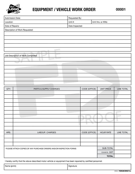 Vehicle Maintenance Work Order Template