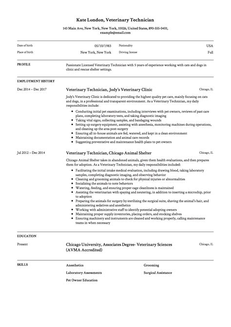 Vet Tech Resume Example