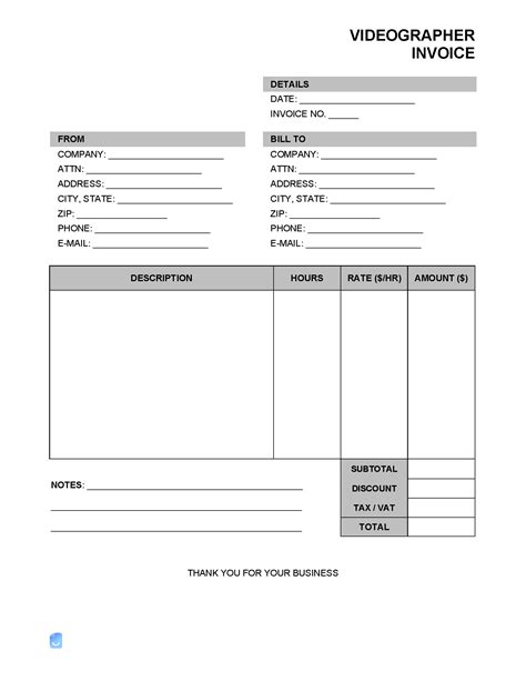 Videographer Invoice Template 4