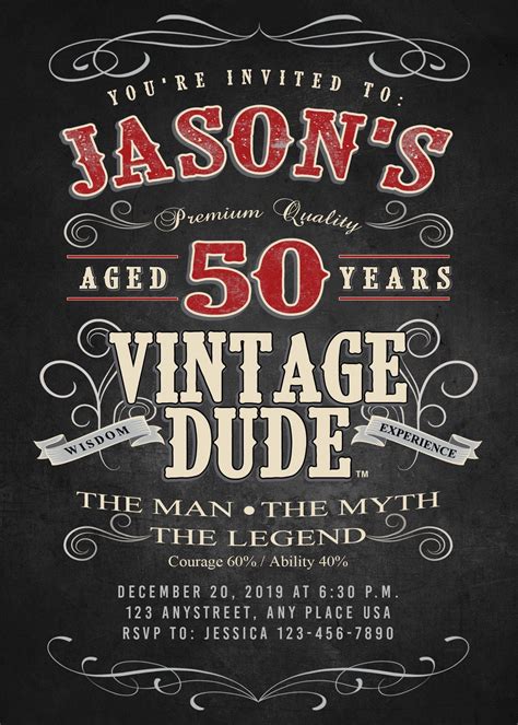 Vintage 50th Birthday Invitation