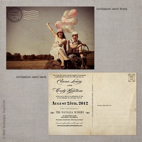 Vintage postcard wedding invitations