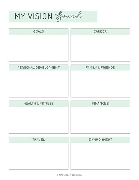 Vision board template printable example