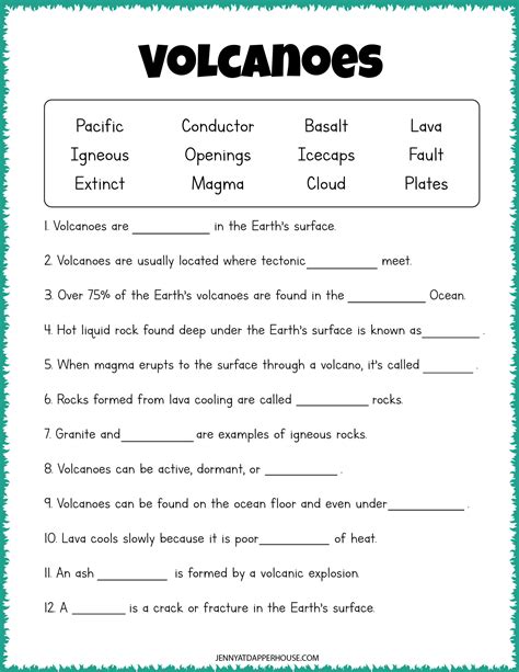 Volcano Quiz Worksheets