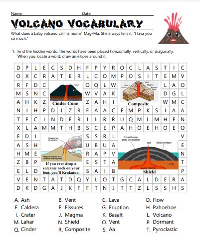 Volcano Vocabulary Worksheets