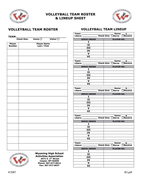 Volleyball Lineup Sheets Adaptability