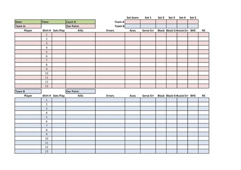 Volleyball stats sheets printable