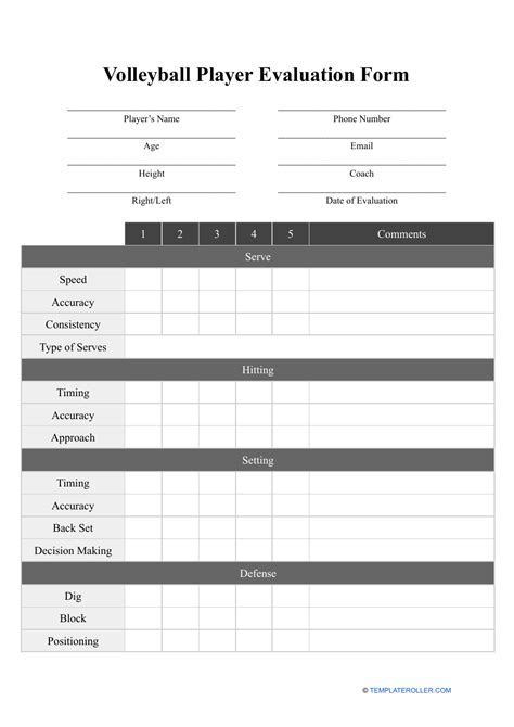 Volleyball Tryout Evaluation Form Excel