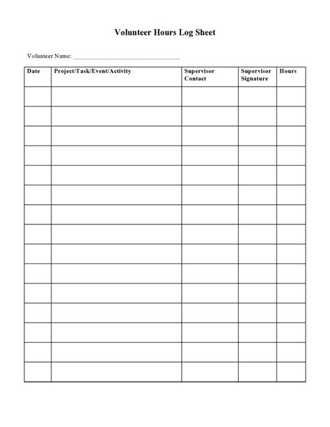 Volunteer log sheets template