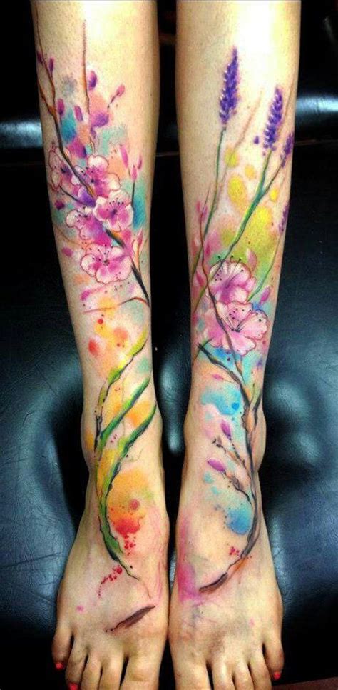 Watercolor Leg Tattoo Design