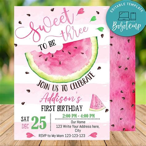 Watermelon party invitation template